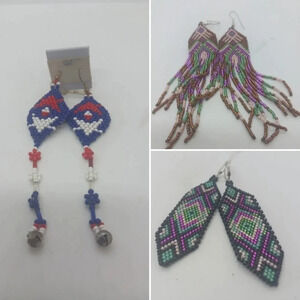 NEW 3 PAIR HANDMADE BEADED ASSORTED EARRINGS